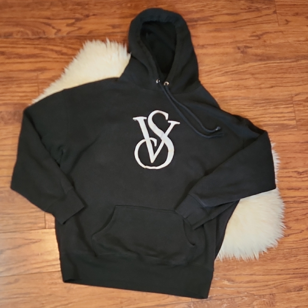 Victoria's Secret Black Embroidered Logo Pullover Hoodie Sweatshirt - Picture 1 of 5